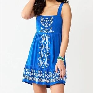 Rewind Royal Blue Midi Dress with White Embroidery